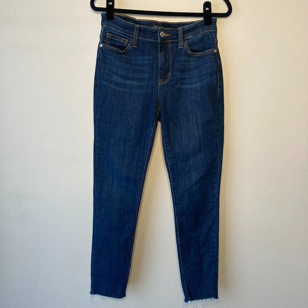 Judy Blue Mid Rise Raw Hem Skinny Jeans Women's 7/28 - Picture 1 of 6